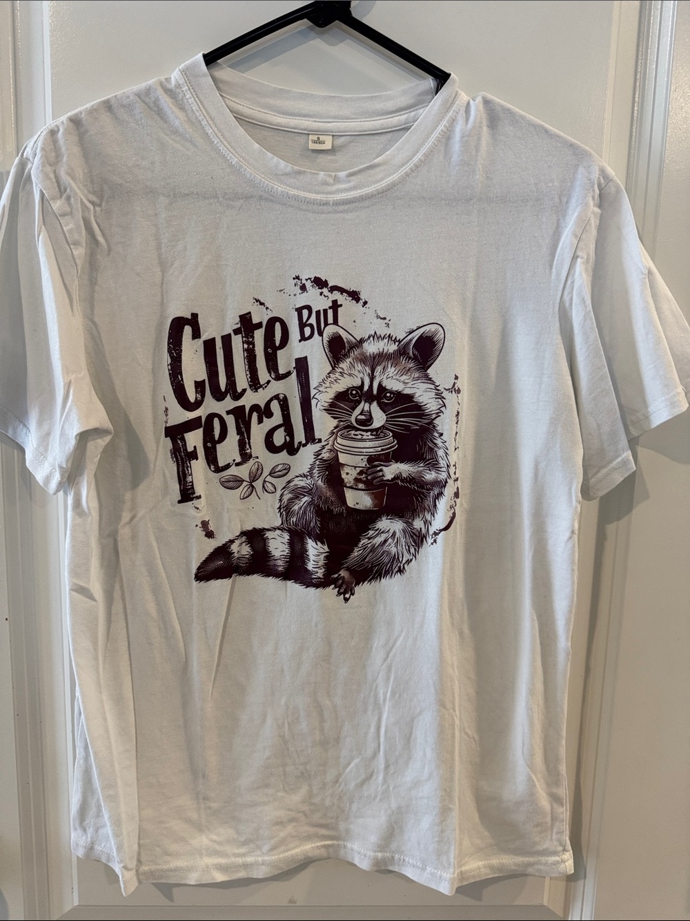 Cute But Feral Raccoon Graphic Tee - White